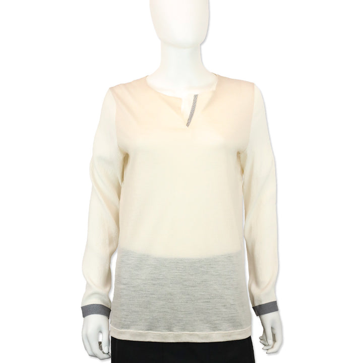 Fabiana Filippi Blush Pink Wool and Crepe Silk L/S V-Neck Top