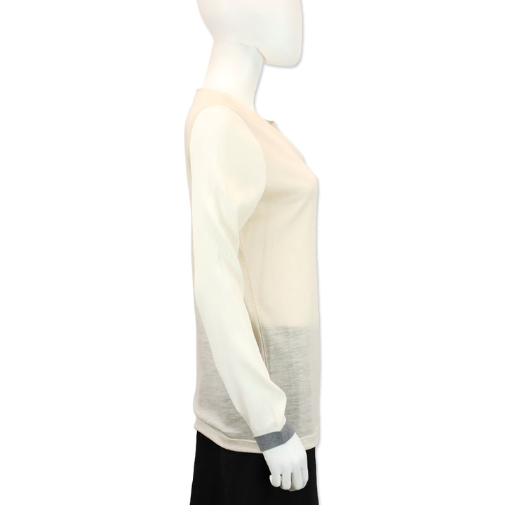 Fabiana Filippi Blush Pink Wool and Crepe Silk L/S V-Neck Top