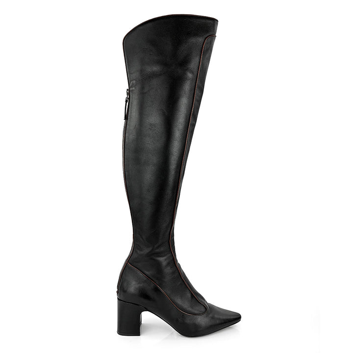 Fabrizio Viti Black Leather Pointed Toe Knee Boots