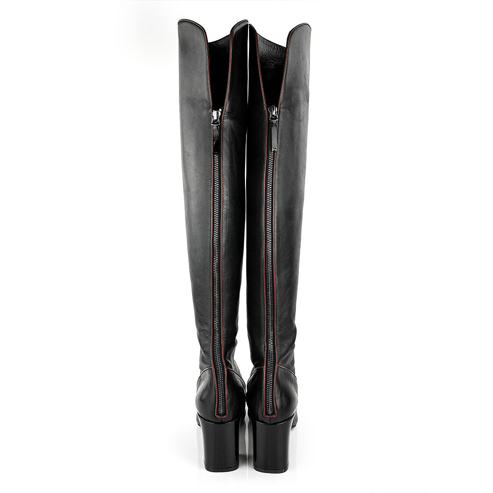 Fabrizio Viti Black Leather Pointed Toe Knee Boots