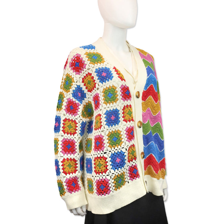 Farm Rio Mixed Textures Button-front Crochet Cardigan