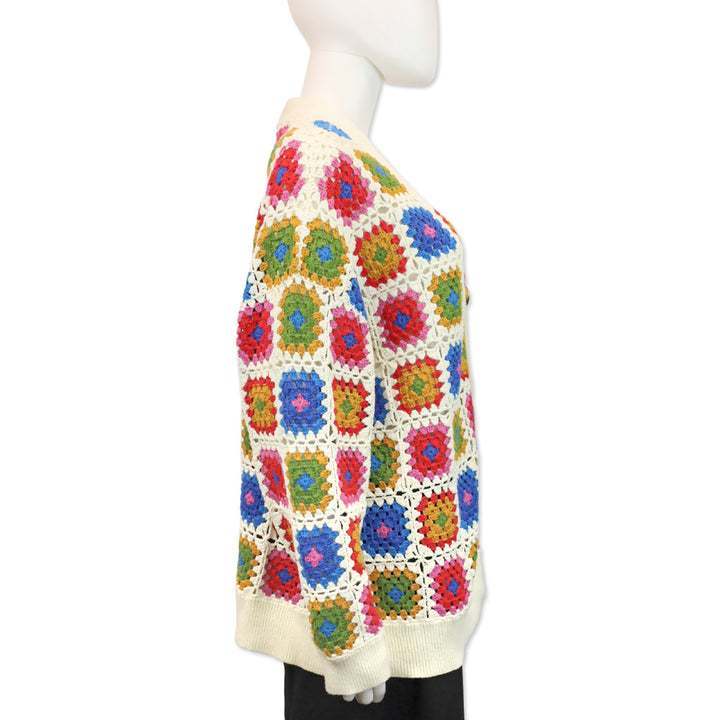Farm Rio Mixed Textures Button-front Crochet Cardigan