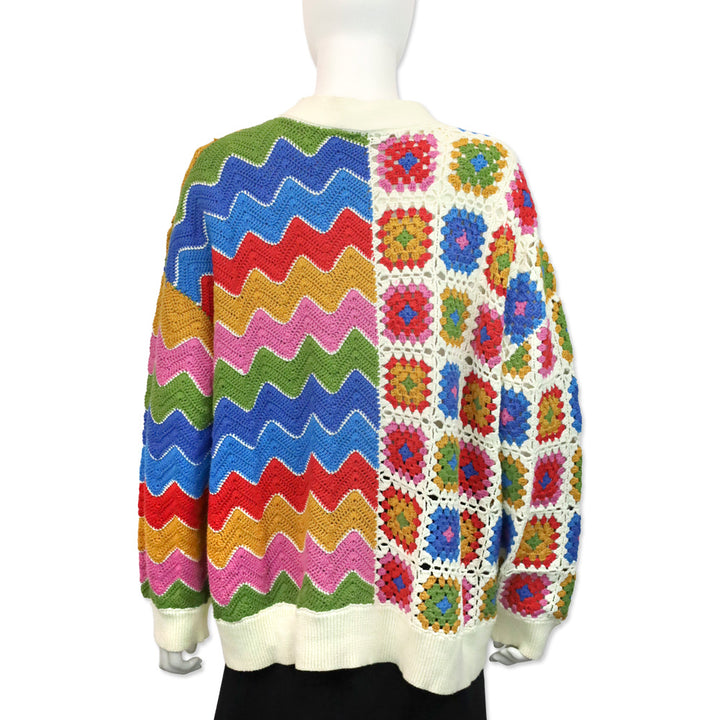 Farm Rio Mixed Textures Button-front Crochet Cardigan