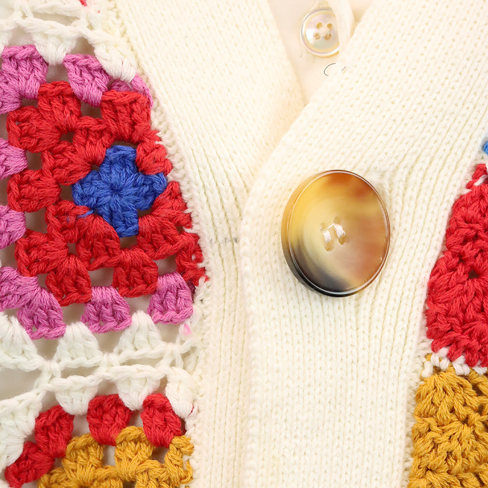Farm Rio Mixed Textures Button-front Crochet Cardigan