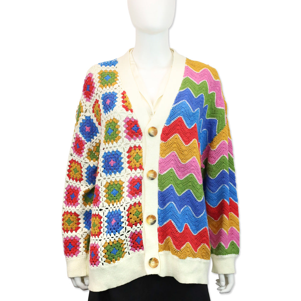 Farm Rio Mixed Textures Button-front Crochet Cardigan