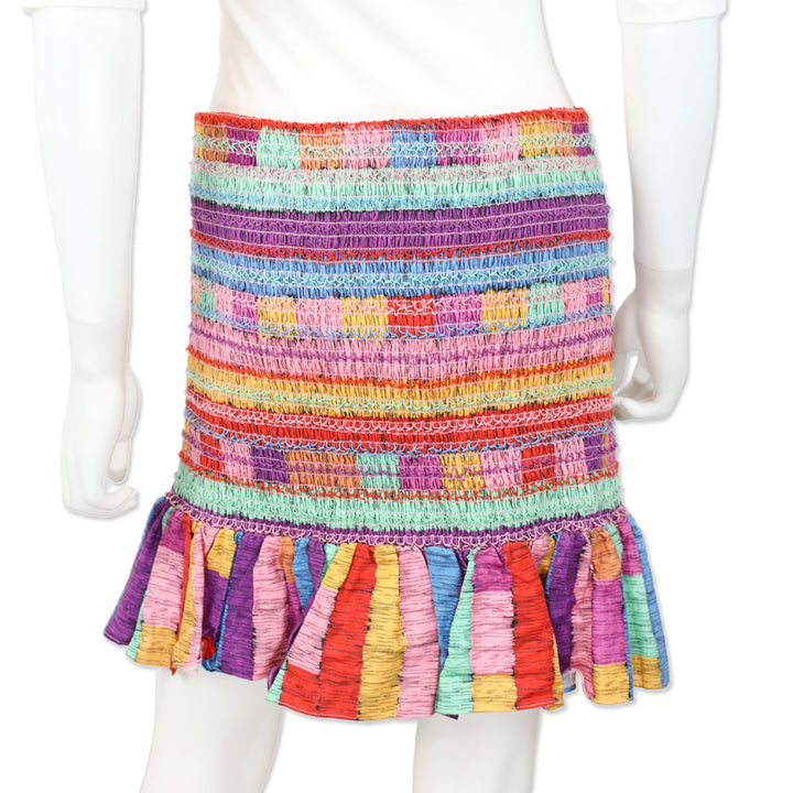 Farm Rio Multicolor Embroidered Stripes Mini Skirt
