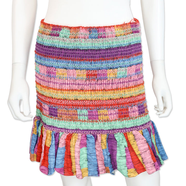 Farm Rio Multicolor Embroidered Stripes Mini Skirt