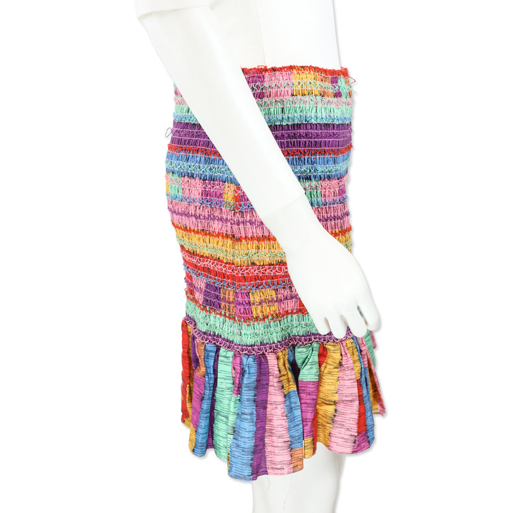 Farm Rio Multicolor Embroidered Stripes Mini Skirt