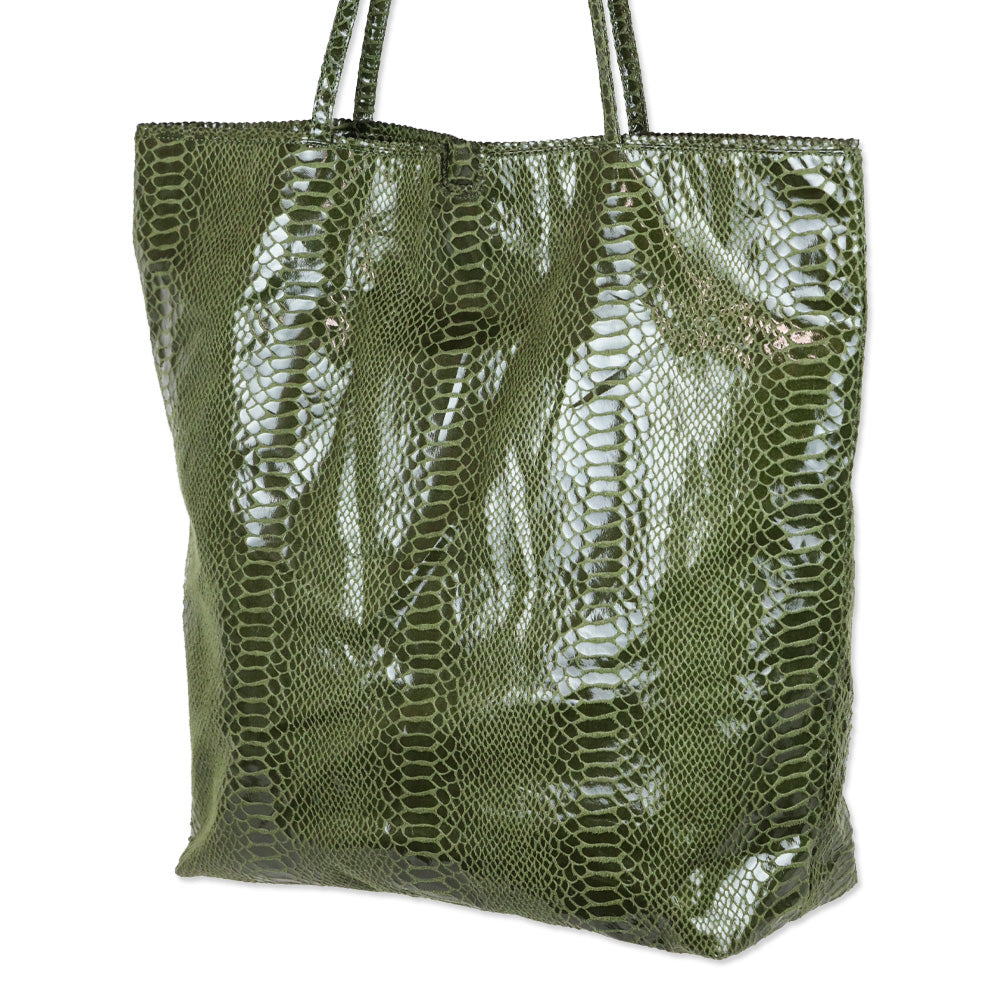 Fatto a Mano by Carlos Falchi Barbarella Olive Green Python Tote Bag