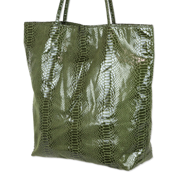 Fatto a Mano by Carlos Falchi Barbarella Olive Green Python Tote Bag