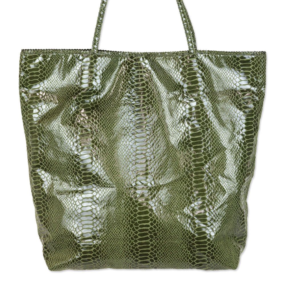 Fatto a Mano by Carlos Falchi Barbarella Olive Green Python Tote Bag