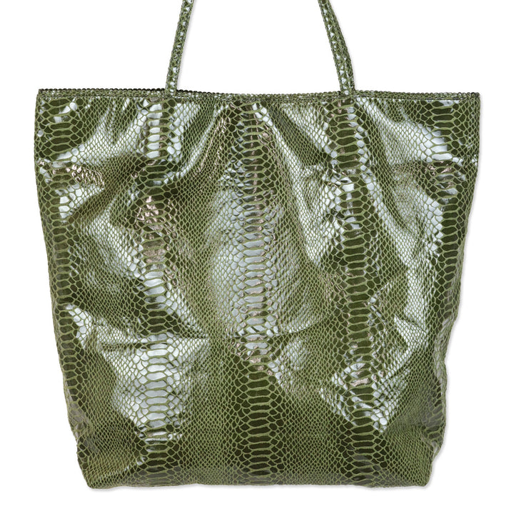 Fatto a Mano by Carlos Falchi Barbarella Olive Green Python Tote Bag