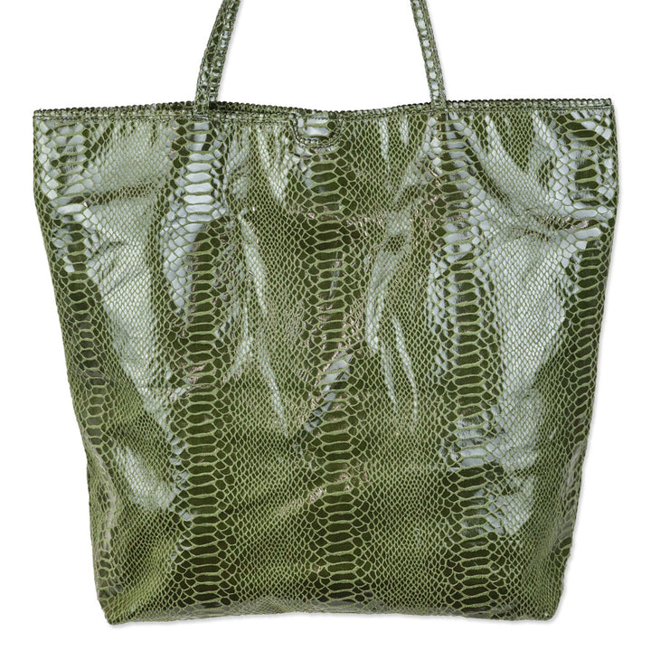 Fatto a Mano by Carlos Falchi Barbarella Olive Green Python Tote Bag