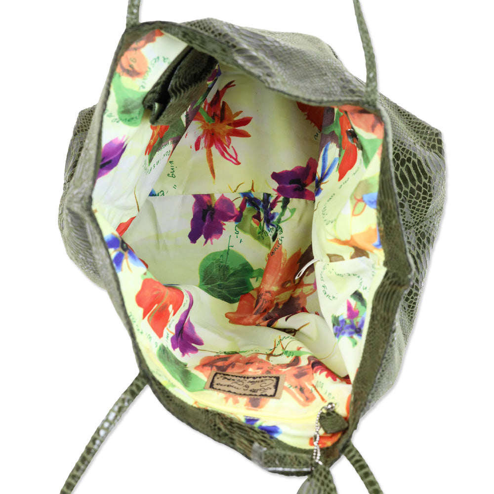 Fatto a Mano by Carlos Falchi Barbarella Olive Green Python Tote Bag