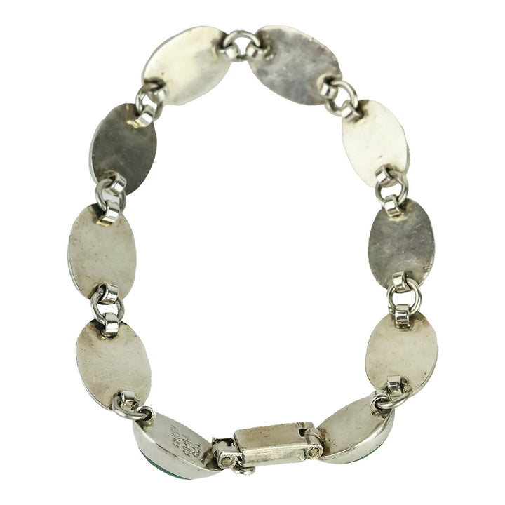 Faux Malachite and Silver-Tone Oval Link Bracelet