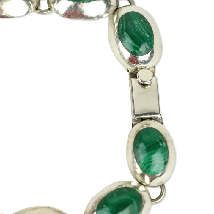 Faux Malachite and Silver-Tone Oval Link Bracelet