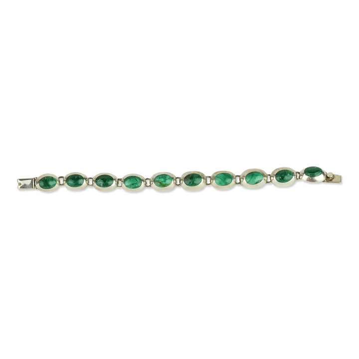 Faux Malachite and Silver-Tone Oval Link Bracelet