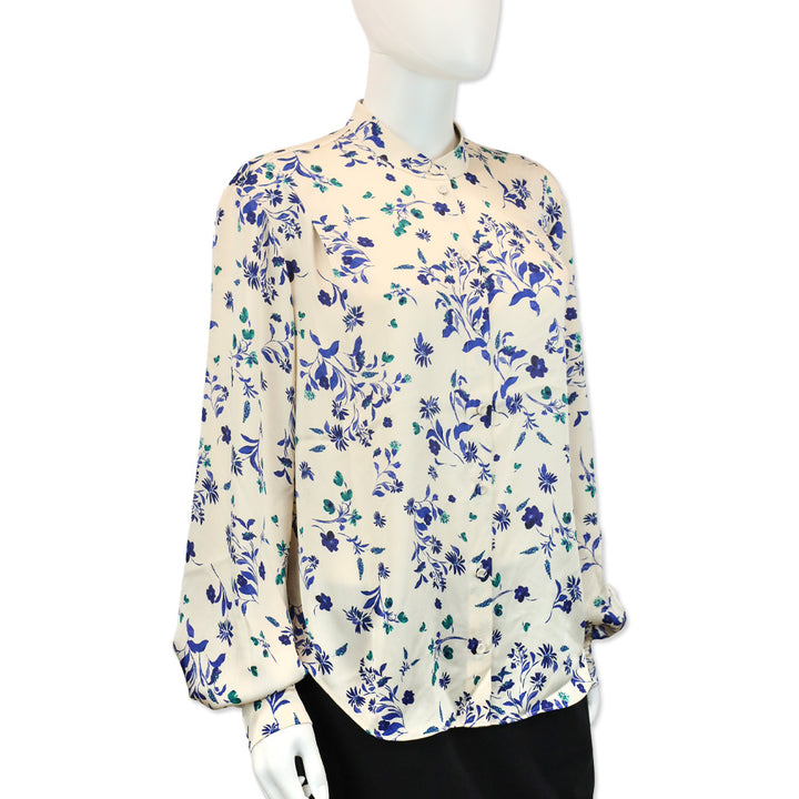 Favorite Daughter Cream/Blue Floral Satin The Lauren Top