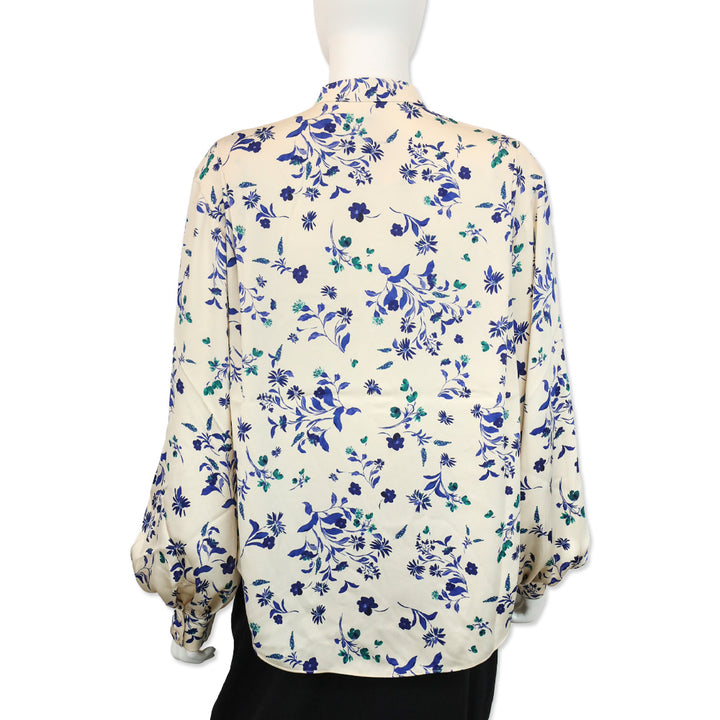 Favorite Daughter Cream/Blue Floral Satin The Lauren Top