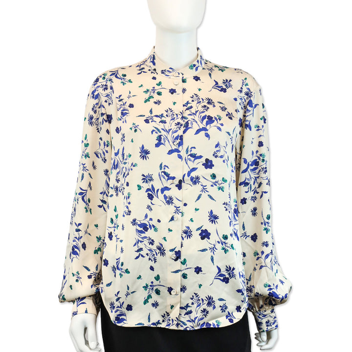 Favorite Daughter Cream/Blue Floral Satin The Lauren Top