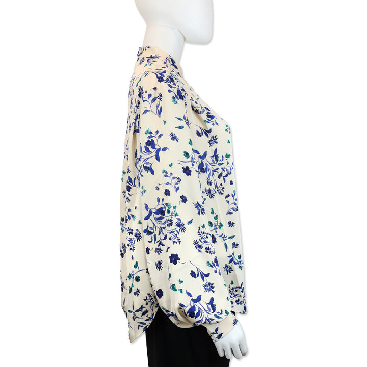 Favorite Daughter Cream/Blue Floral Satin The Lauren Top