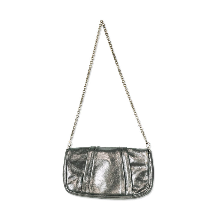 Fendi Metallic Silver Leather Mia Pochette Bag