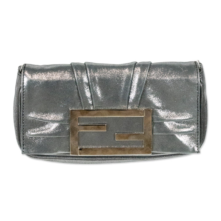 Fendi Metallic Silver Leather Mia Pochette Bag