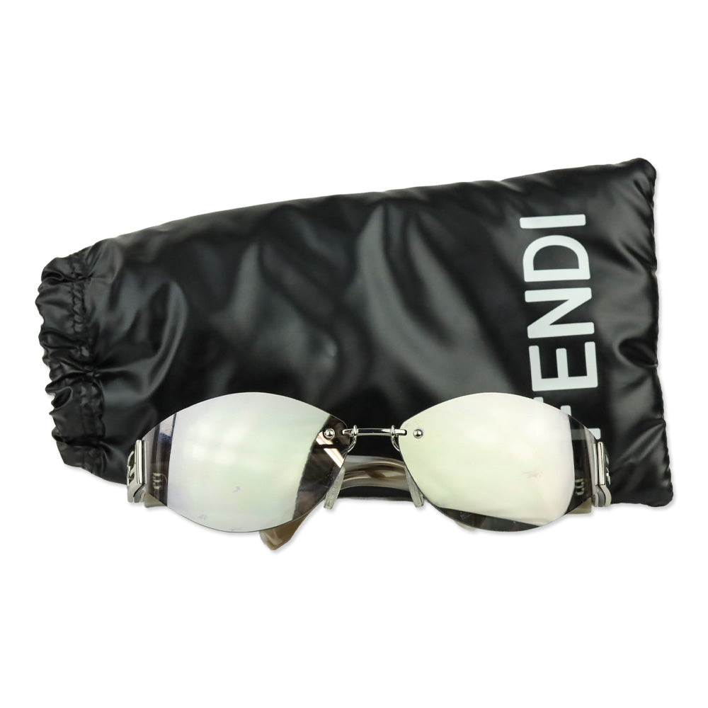 Fendi Baguette Silver Geometric Rimless Sunglasses
