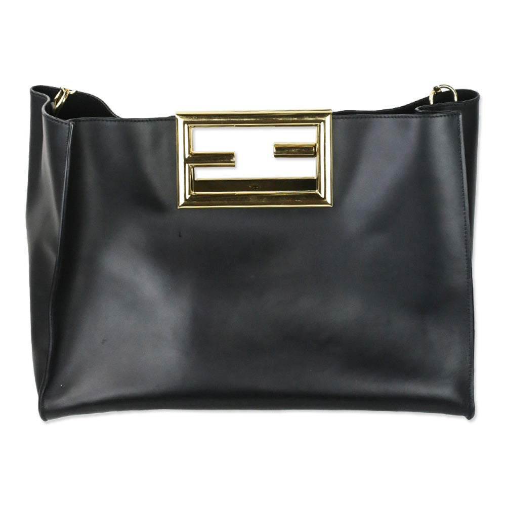 Fendi Black Calfskin Leather Medium Fendi Way Tote Bag