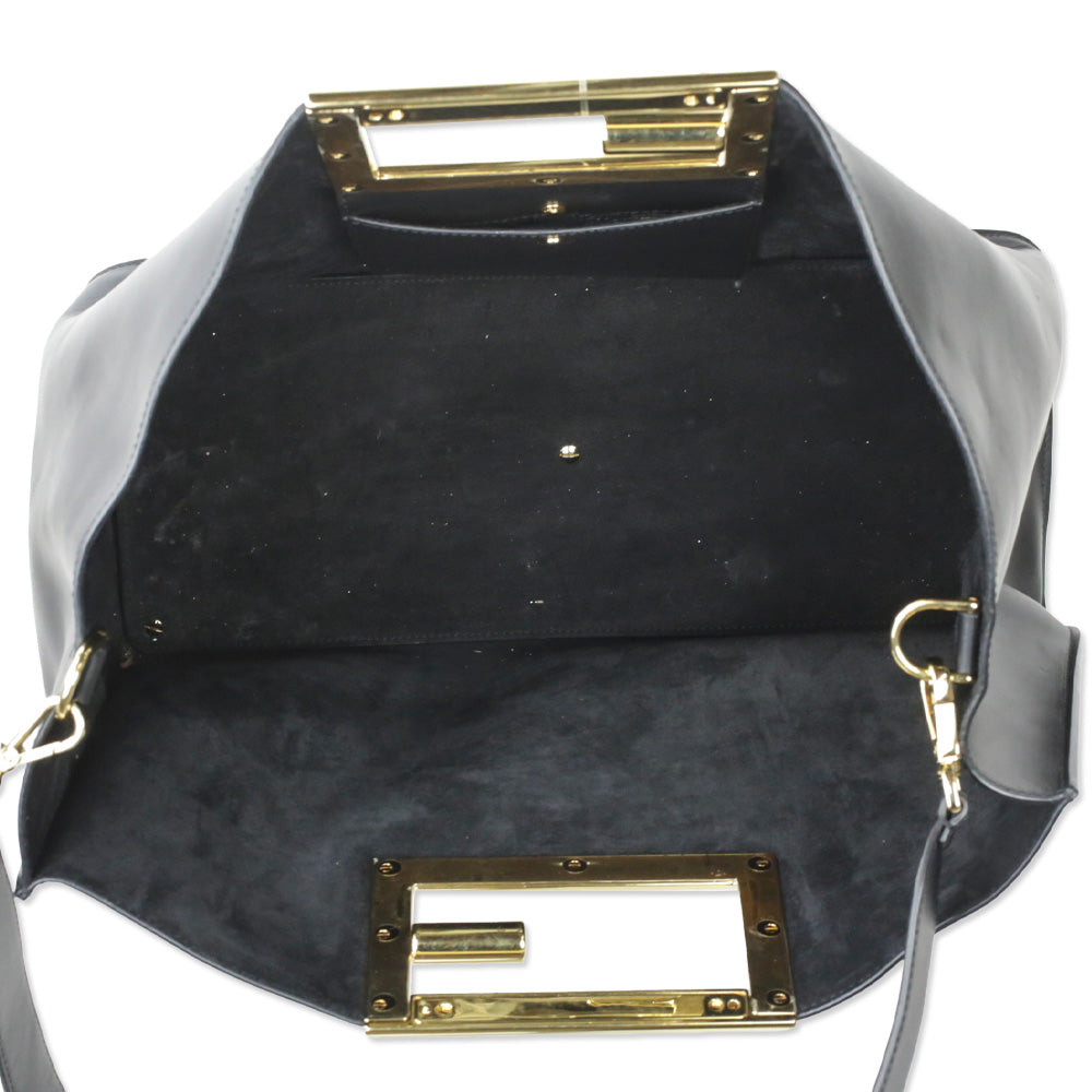 Fendi Black Calfskin Leather Medium Fendi Way Tote Bag