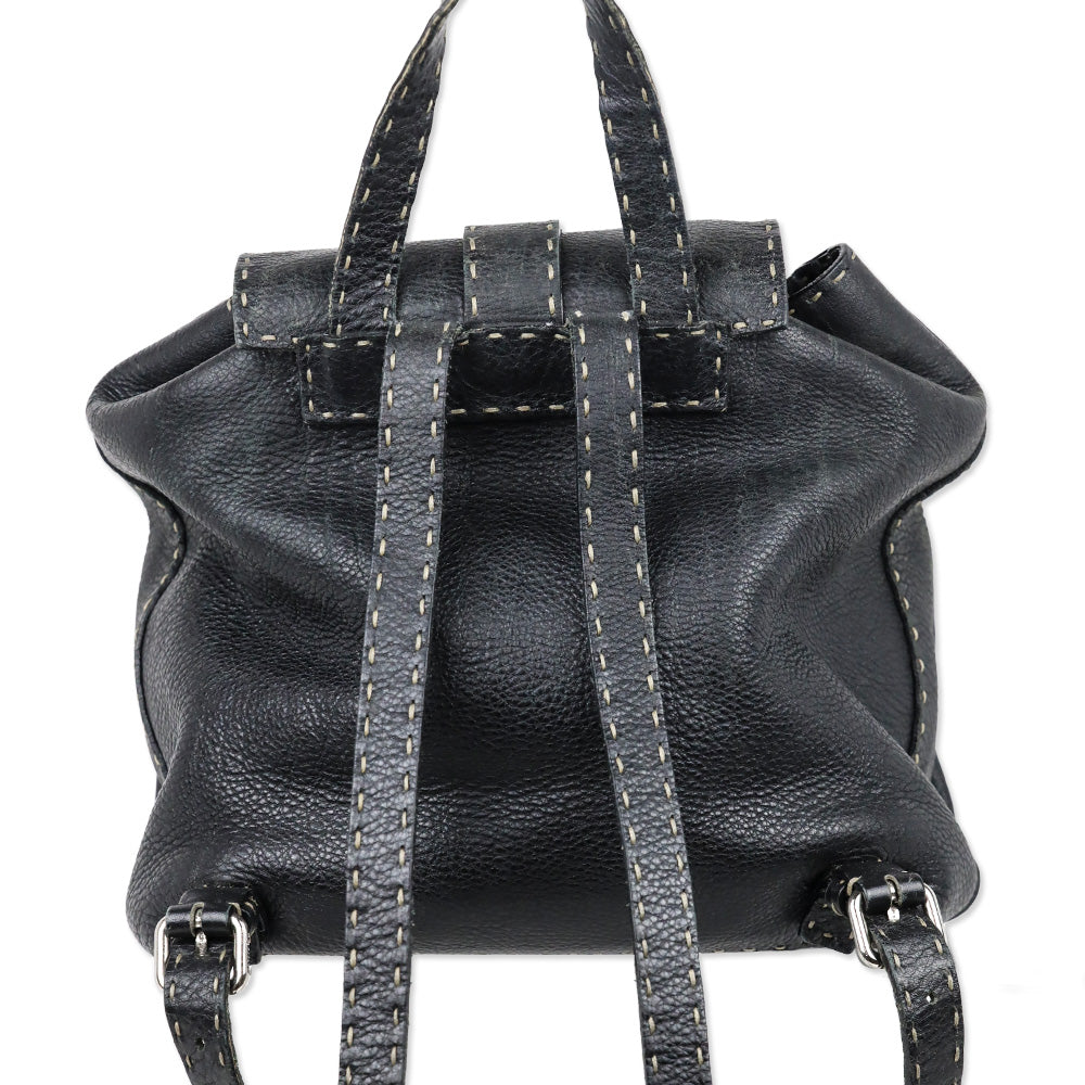 Fendi Black Calfskin Romano Selleria Backpack