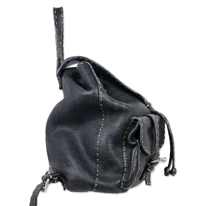 Fendi Black Calfskin Romano Selleria Backpack