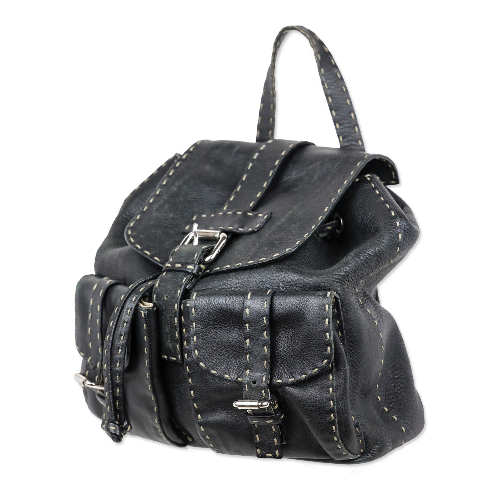 Fendi Black Calfskin Romano Selleria Backpack