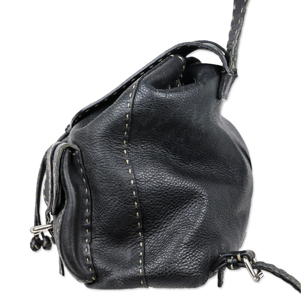 Fendi Black Calfskin Romano Selleria Backpack