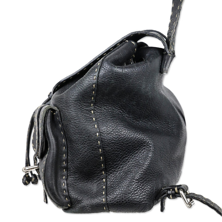 Fendi Black Calfskin Romano Selleria Backpack
