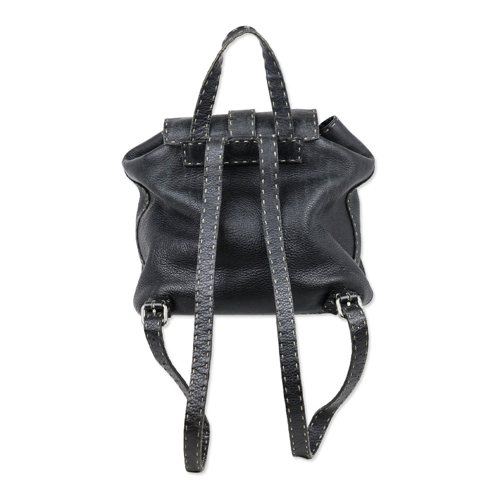 Fendi Black Calfskin Romano Selleria Backpack