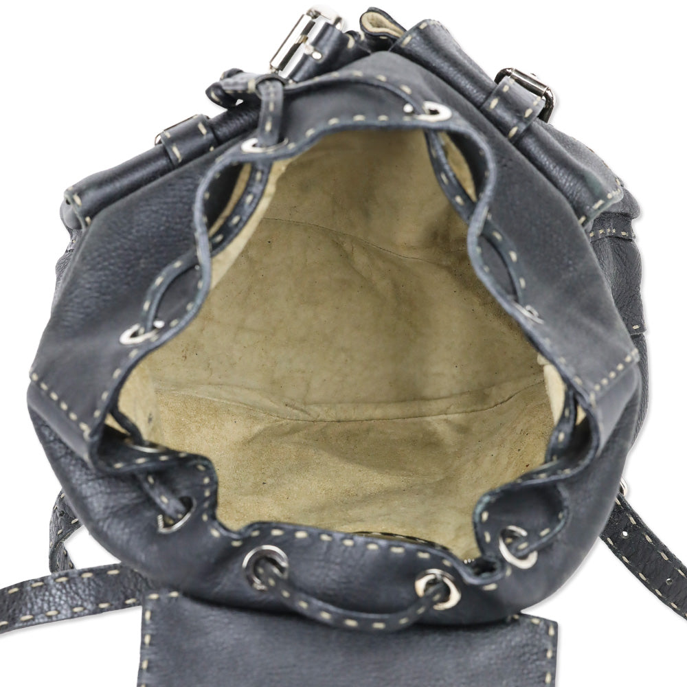 Fendi Black Calfskin Romano Selleria Backpack