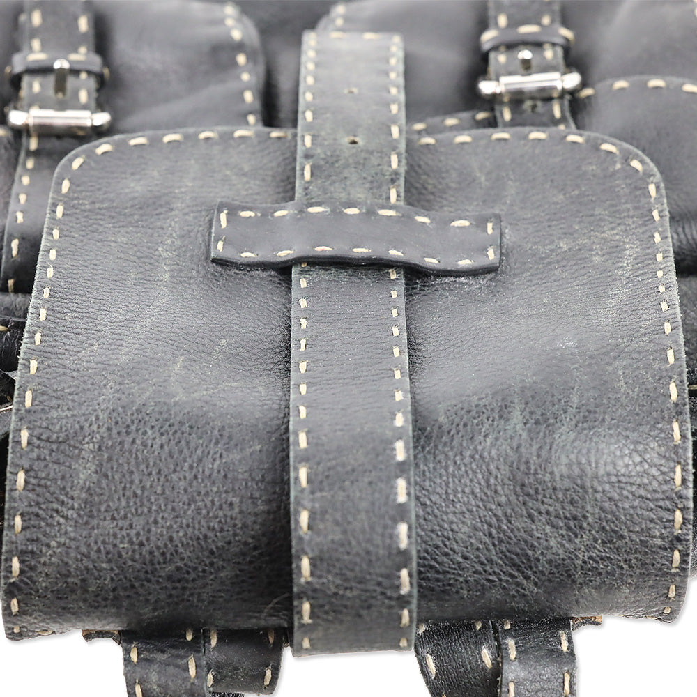 Fendi Black Calfskin Romano Selleria Backpack