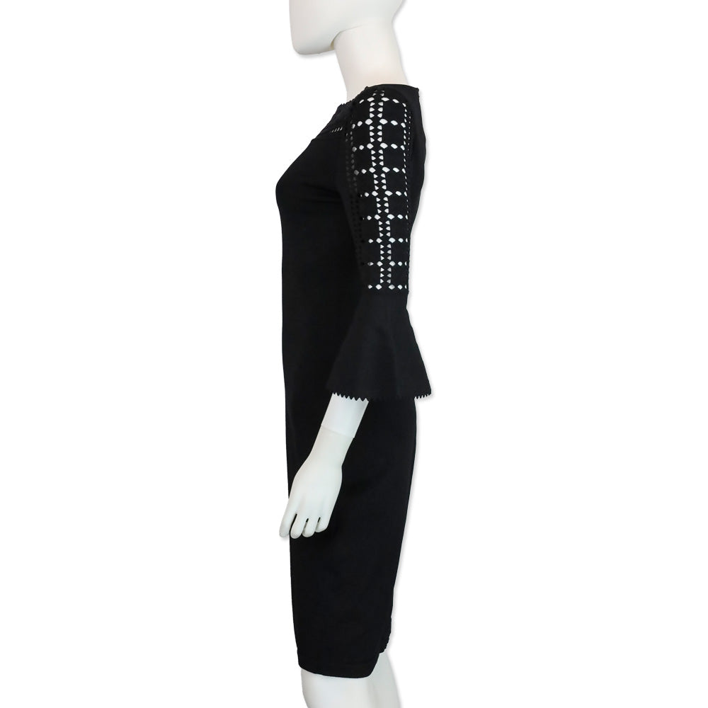 Fendi Black Cutout Ribbed Knit Boatneck Midi Dress