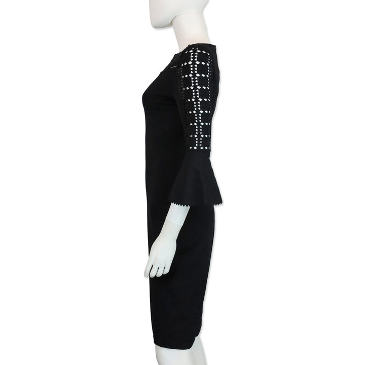 Fendi Black Cutout Ribbed Knit Boatneck Midi Dress
