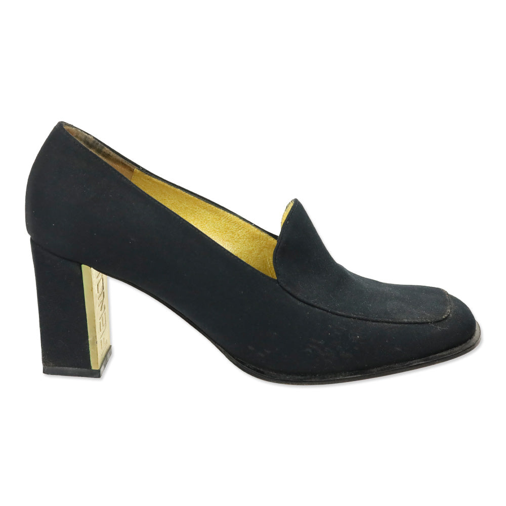 Fendi Black Fabric Block Heel Loafer Pump