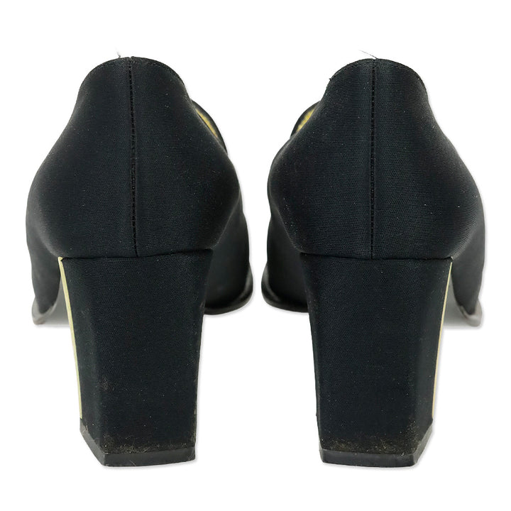 Fendi Black Fabric Block Heel Loafer Pump
