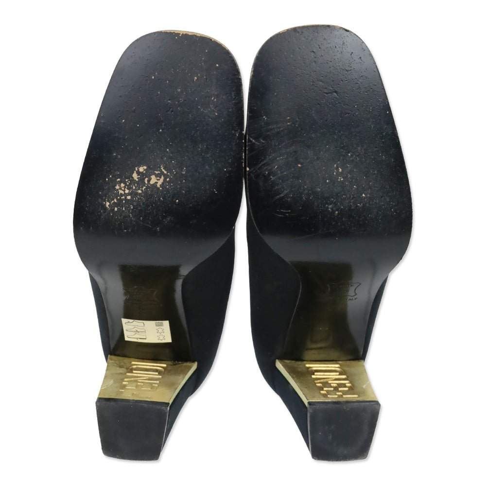 Fendi Black Fabric Block Heel Loafer Pump