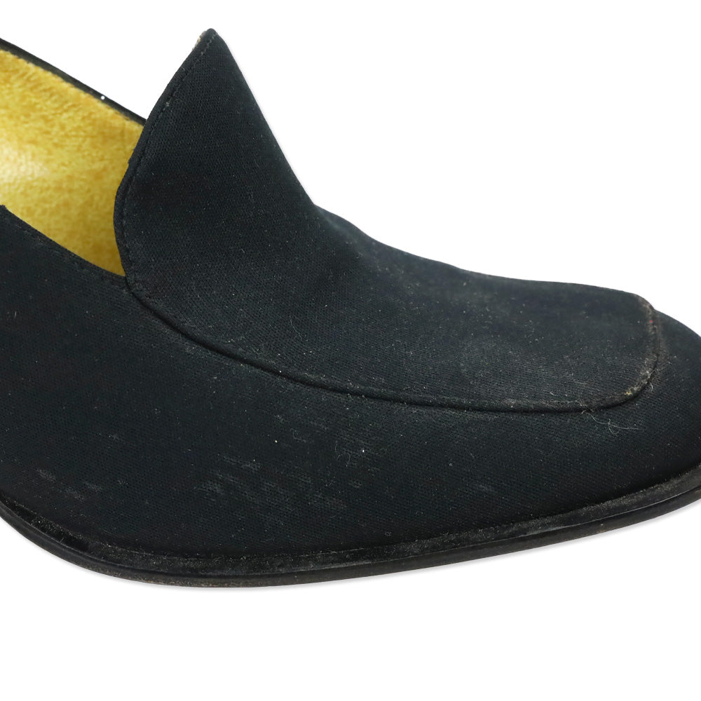 Fendi Black Fabric Block Heel Loafer Pump