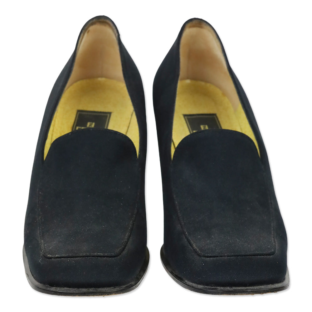 Fendi Black Fabric Block Heel Loafer Pump