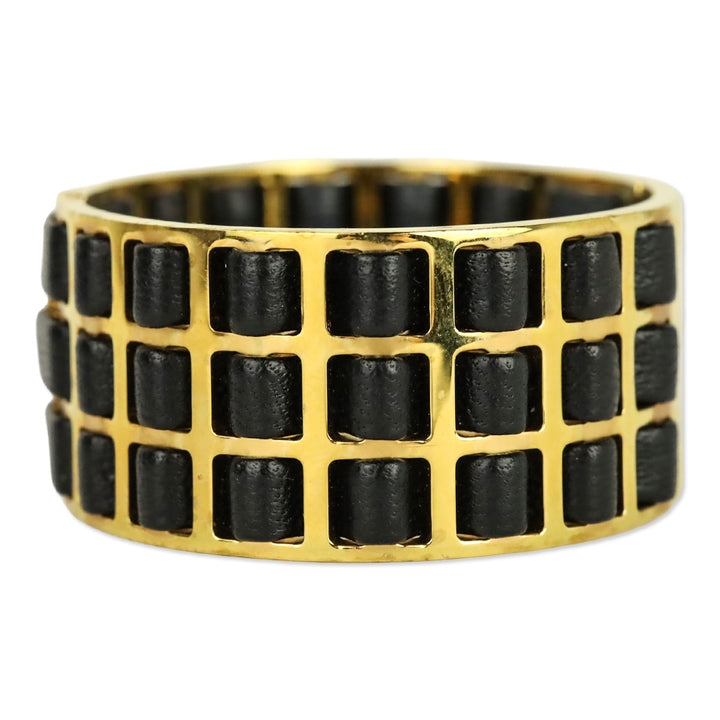 Fendi Black Leather FF Fendista Braided Cuff Bracelet