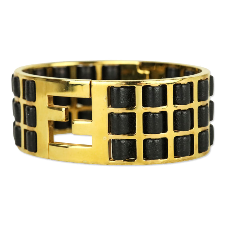 Fendi Black Leather FF Fendista Braided Cuff Bracelet