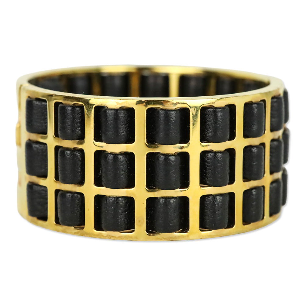 Fendi Black Leather FF Fendista Braided Cuff Bracelet