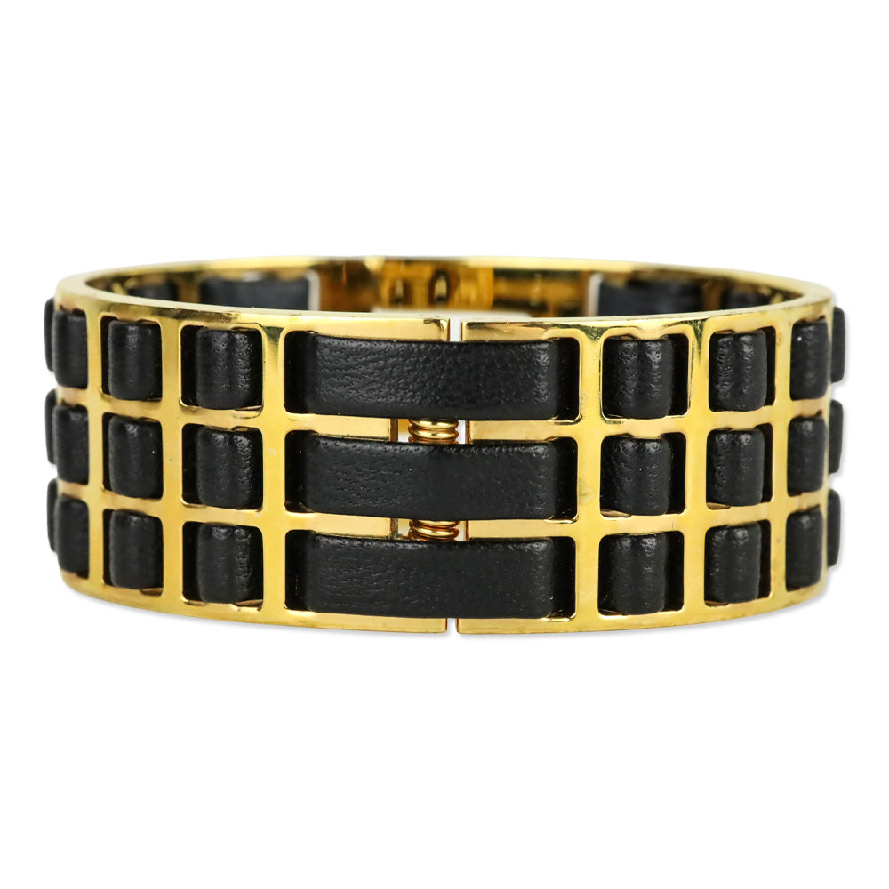 Fendi Black Leather FF Fendista Braided Cuff Bracelet