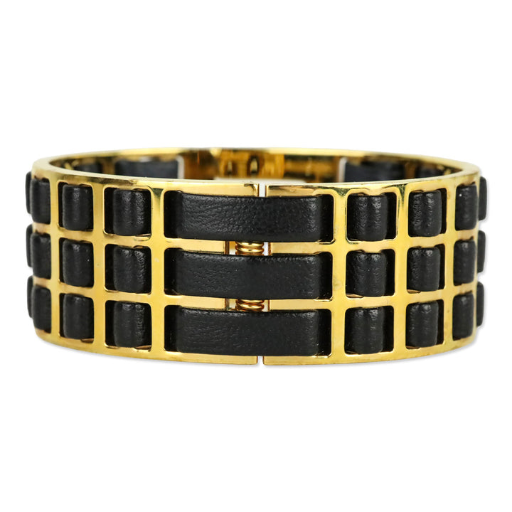 Fendi Black Leather FF Fendista Braided Cuff Bracelet